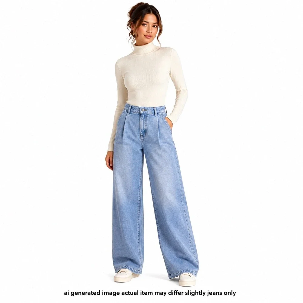Triarchy Wide Leg Jeans Womens 26 Blue Light Wash High Rise Pleated
